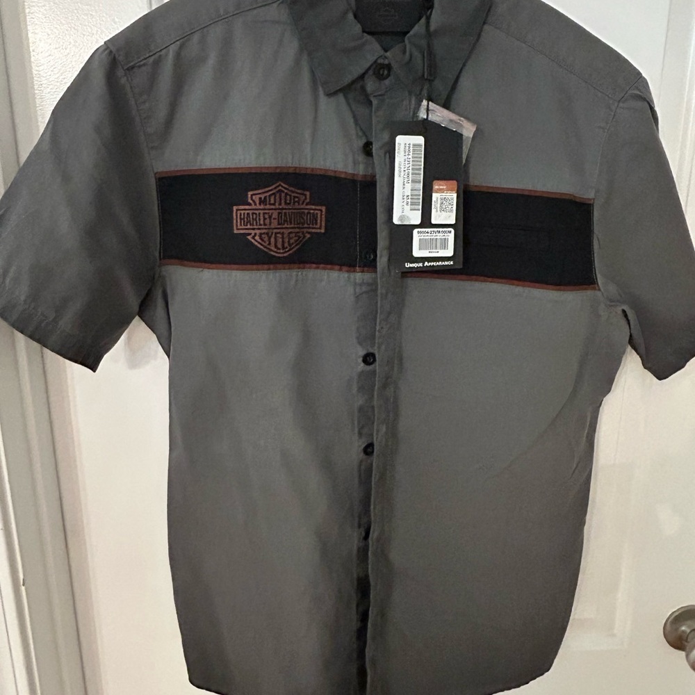 Harley-Davidson Gray and Black Men's Button-Down Shirt